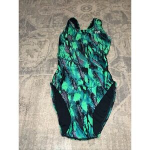 New TYR Women's Poly Maxfit Swimsuit Swim Green Black Multi Size 30